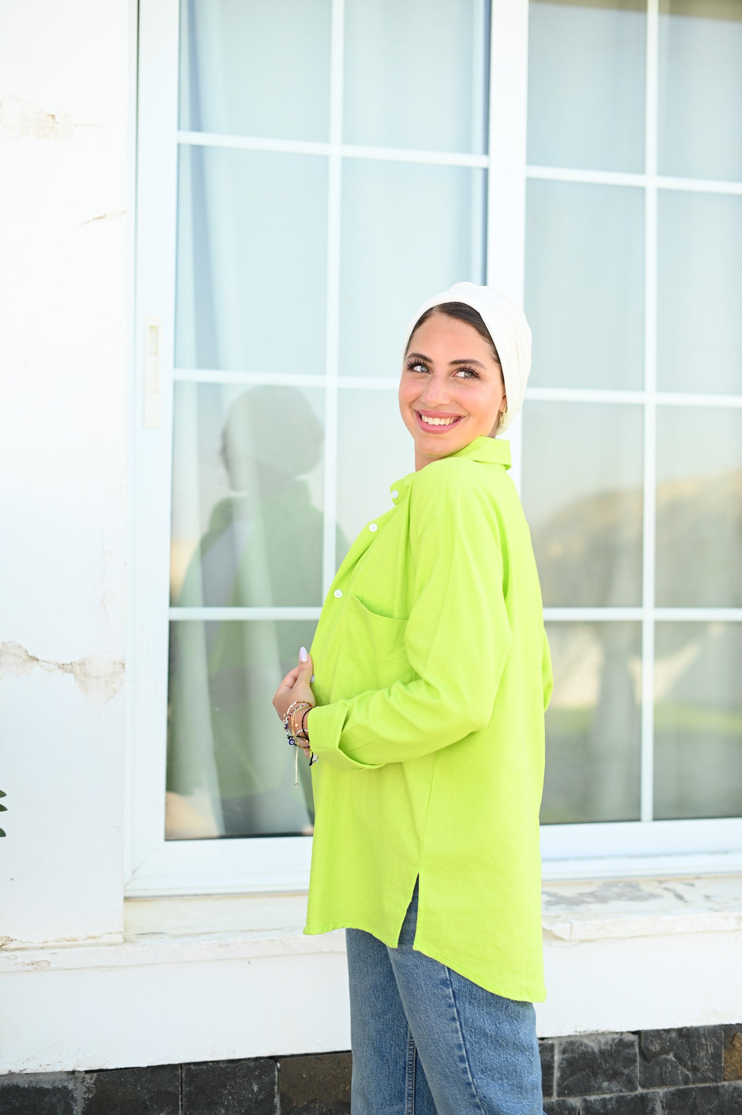 Linen lime green shirt