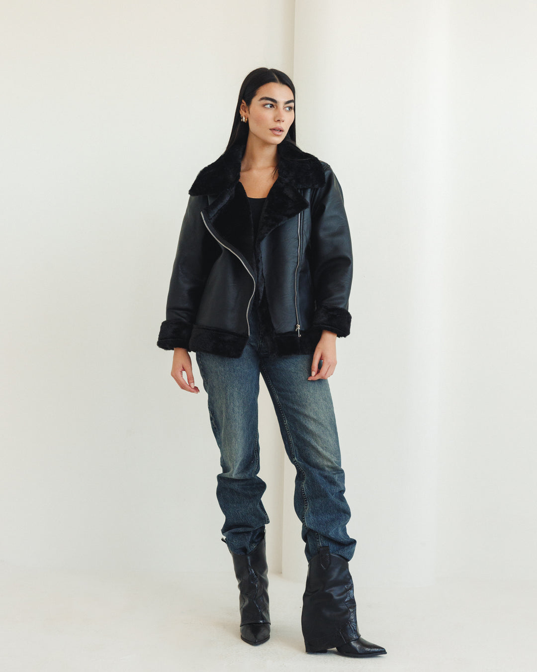 The Original Fur X Leather Jacket in Black