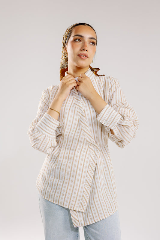 Twisted stripped shirt in brown