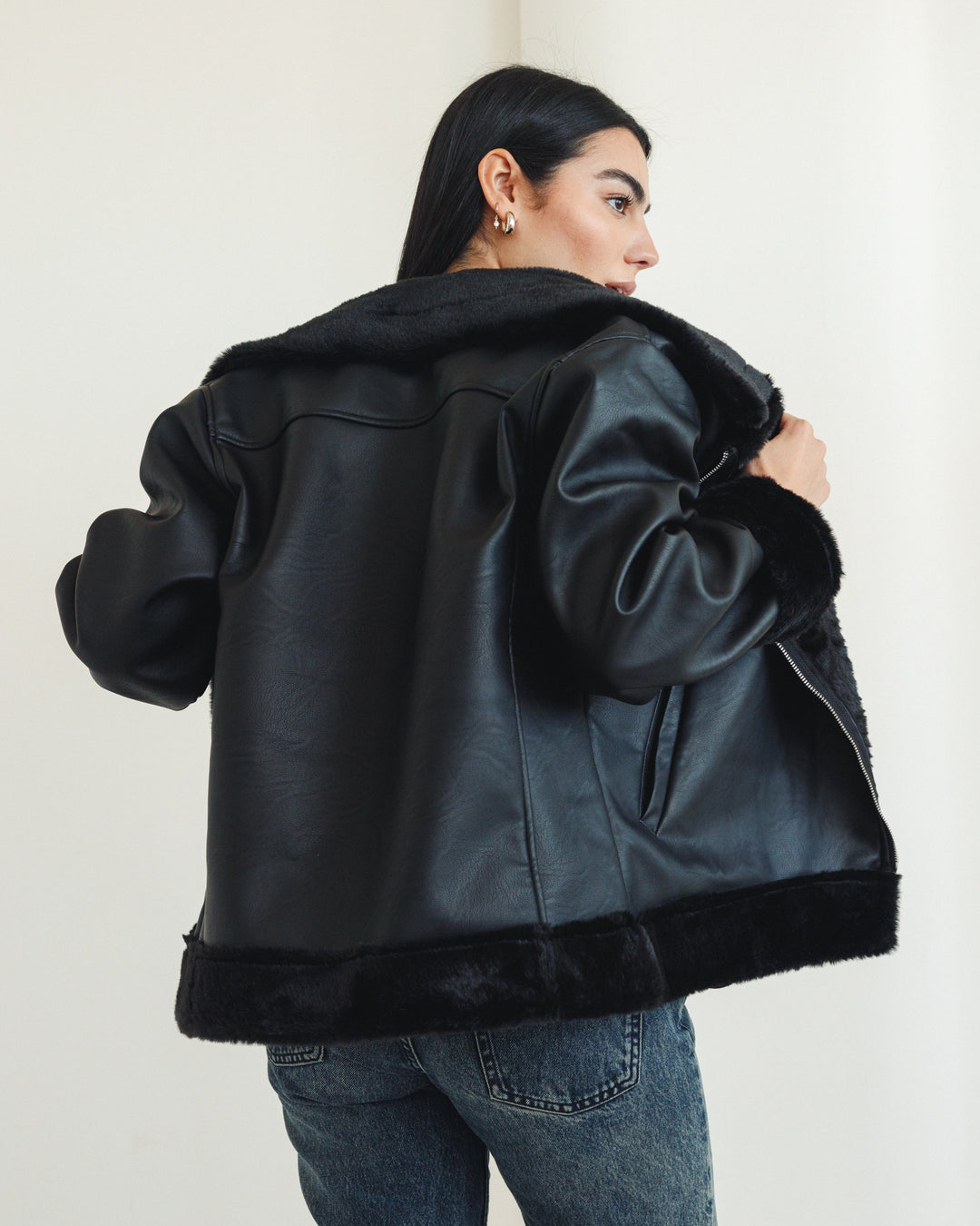 The Original Fur X Leather Jacket in Black