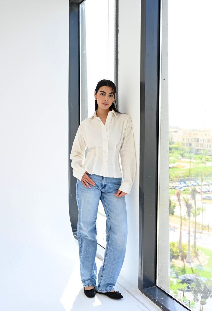 Popline flare shirt in white