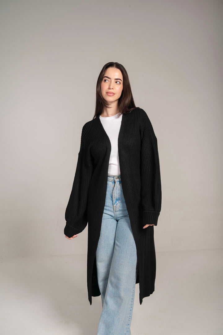The Cozy Long Knit Cardigan In Black
