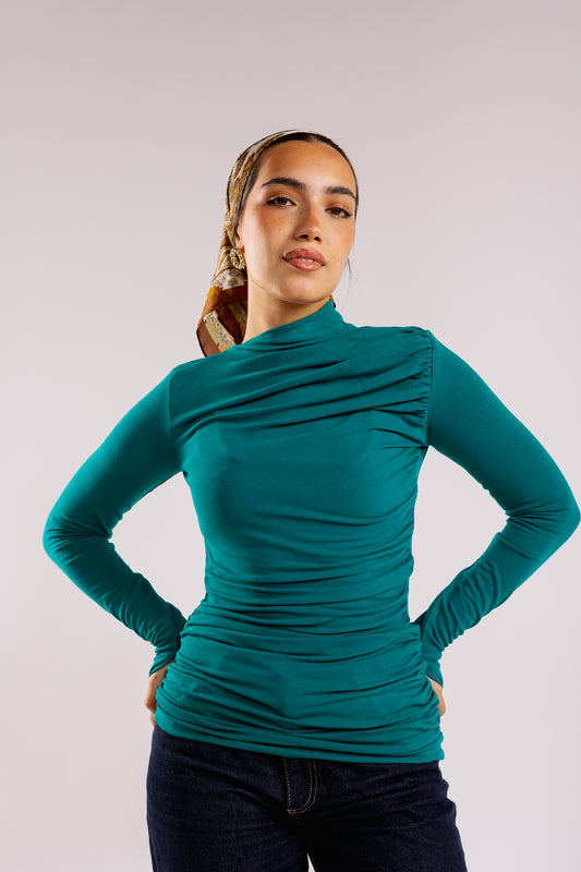 Draped top in teal