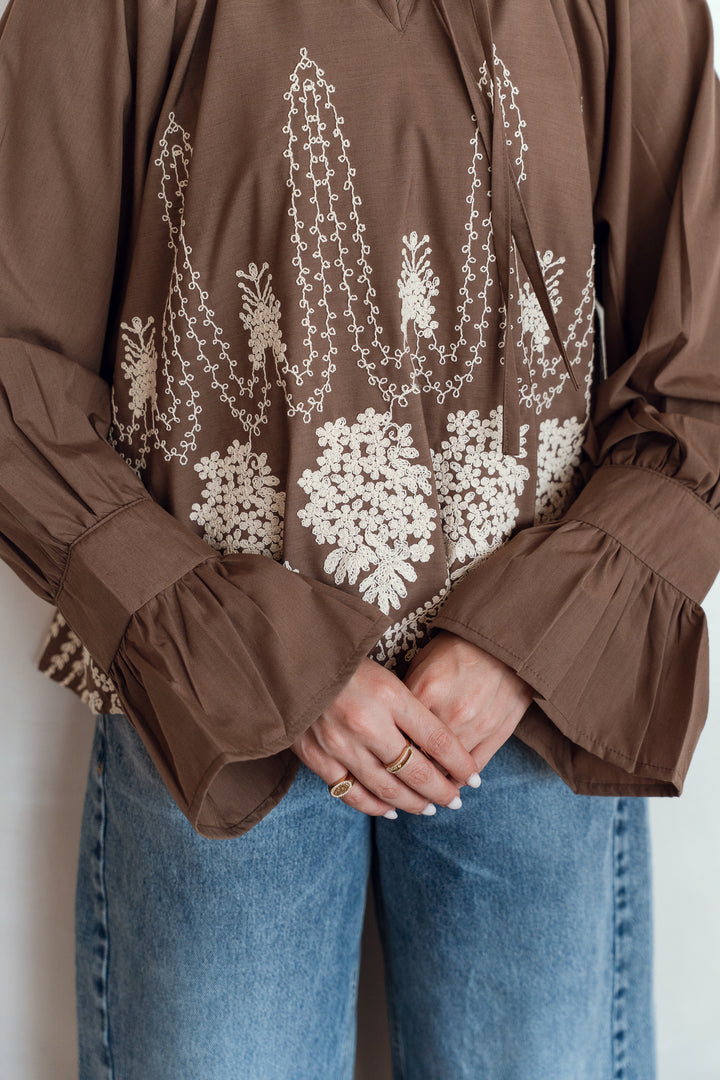 Ruffle Bloom Blouse in brown