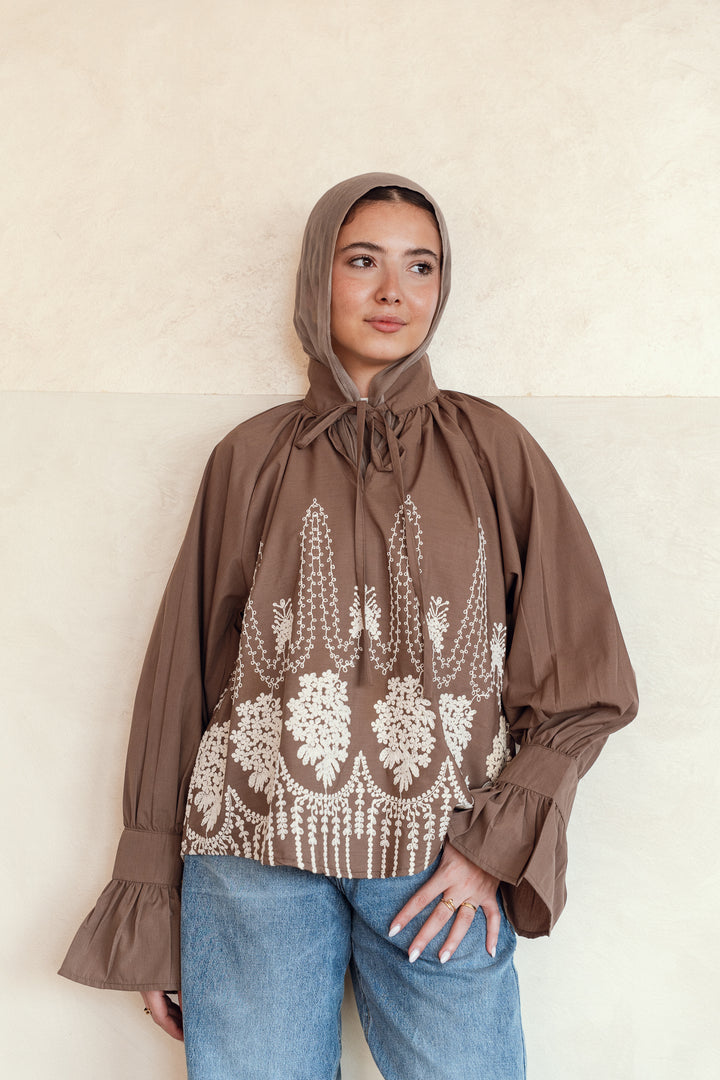 Ruffle Bloom Blouse in brown