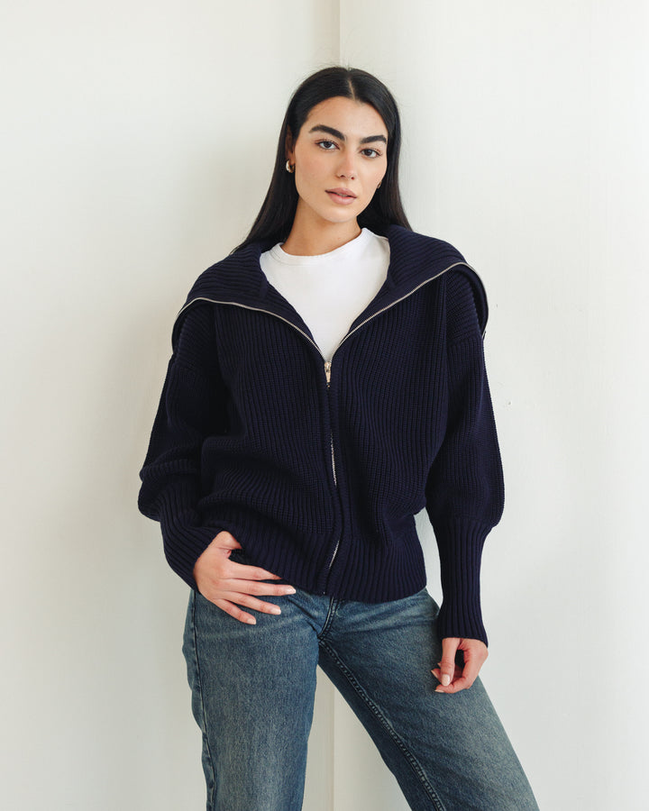 Chunky Knitted Jumper In Navy