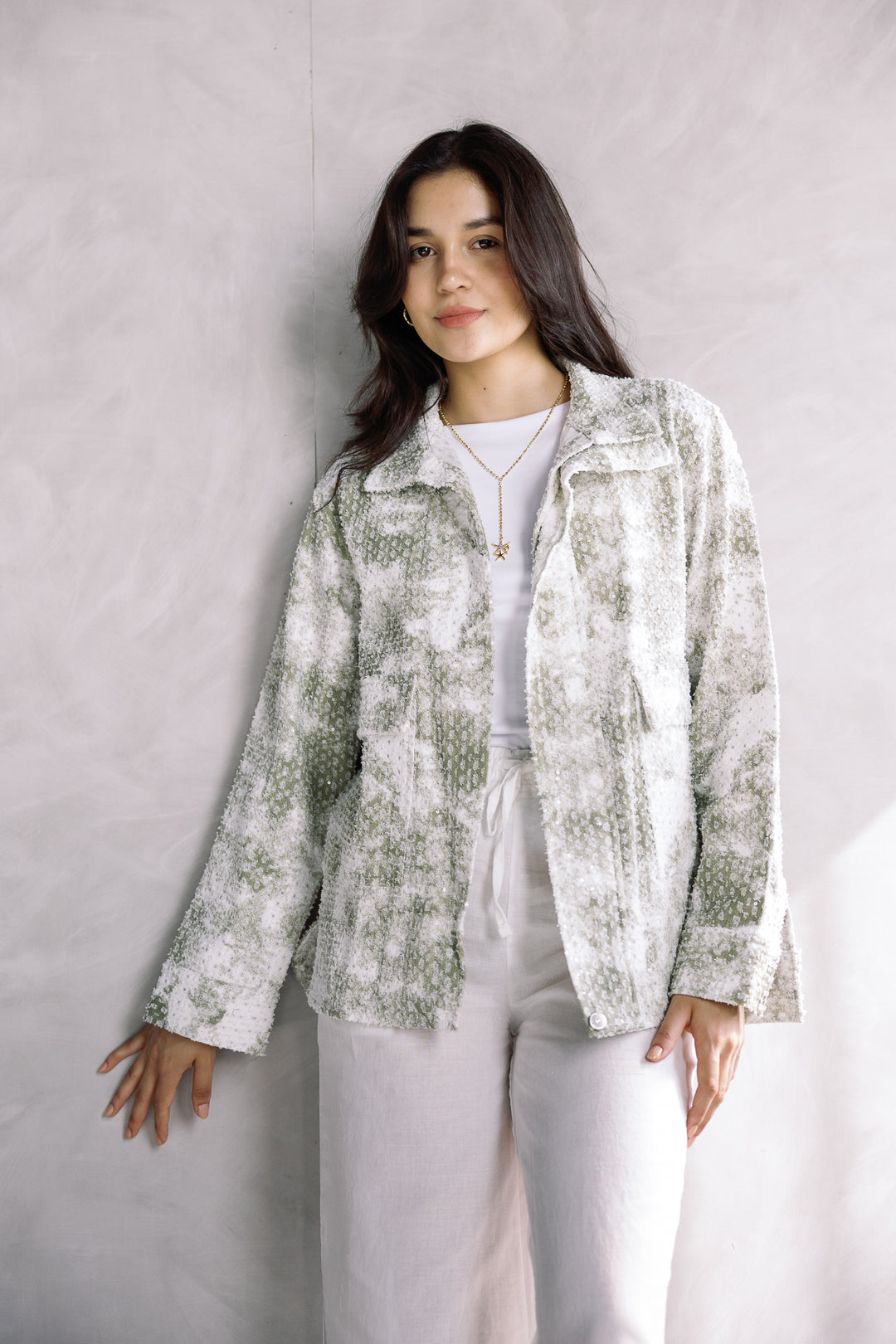 Tie-dye washed denim jacket in olive