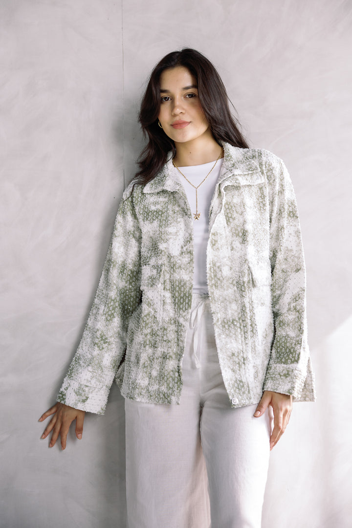 Tie-dye washed denim jacket in olive