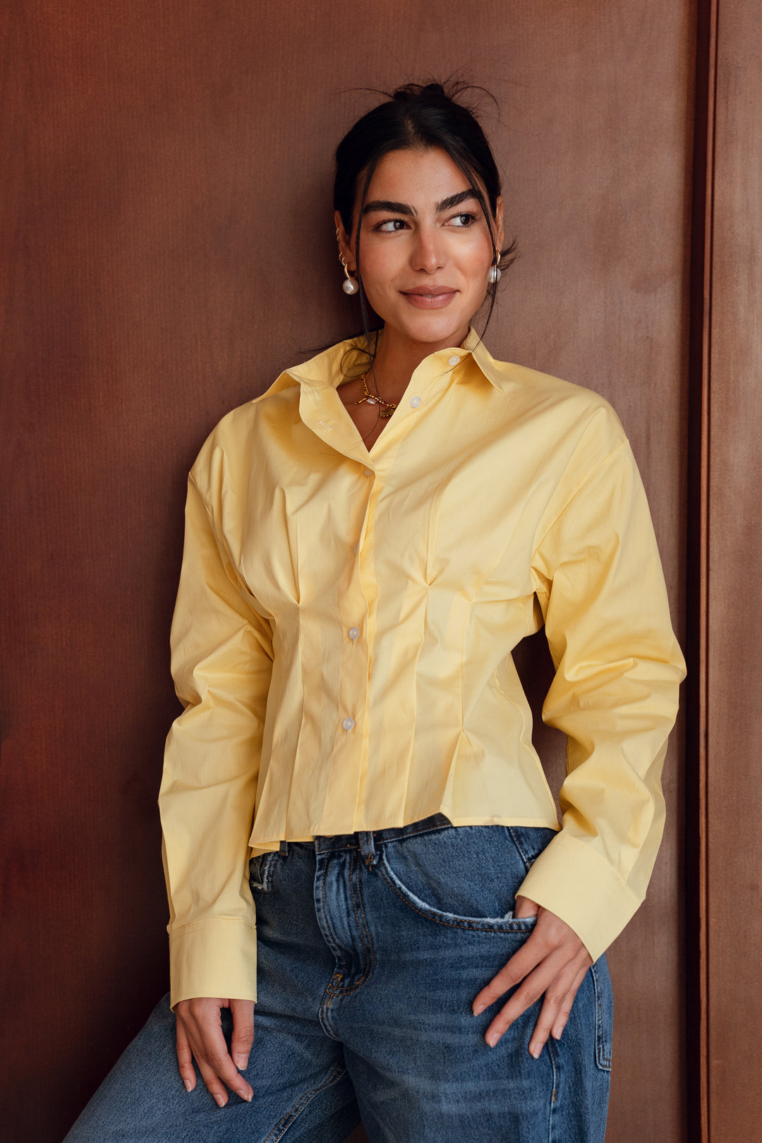 Popline flare shirt in yellow