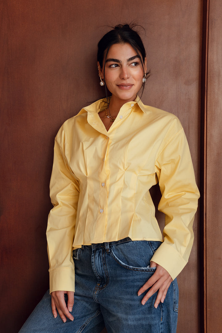 Popline flare shirt in yellow