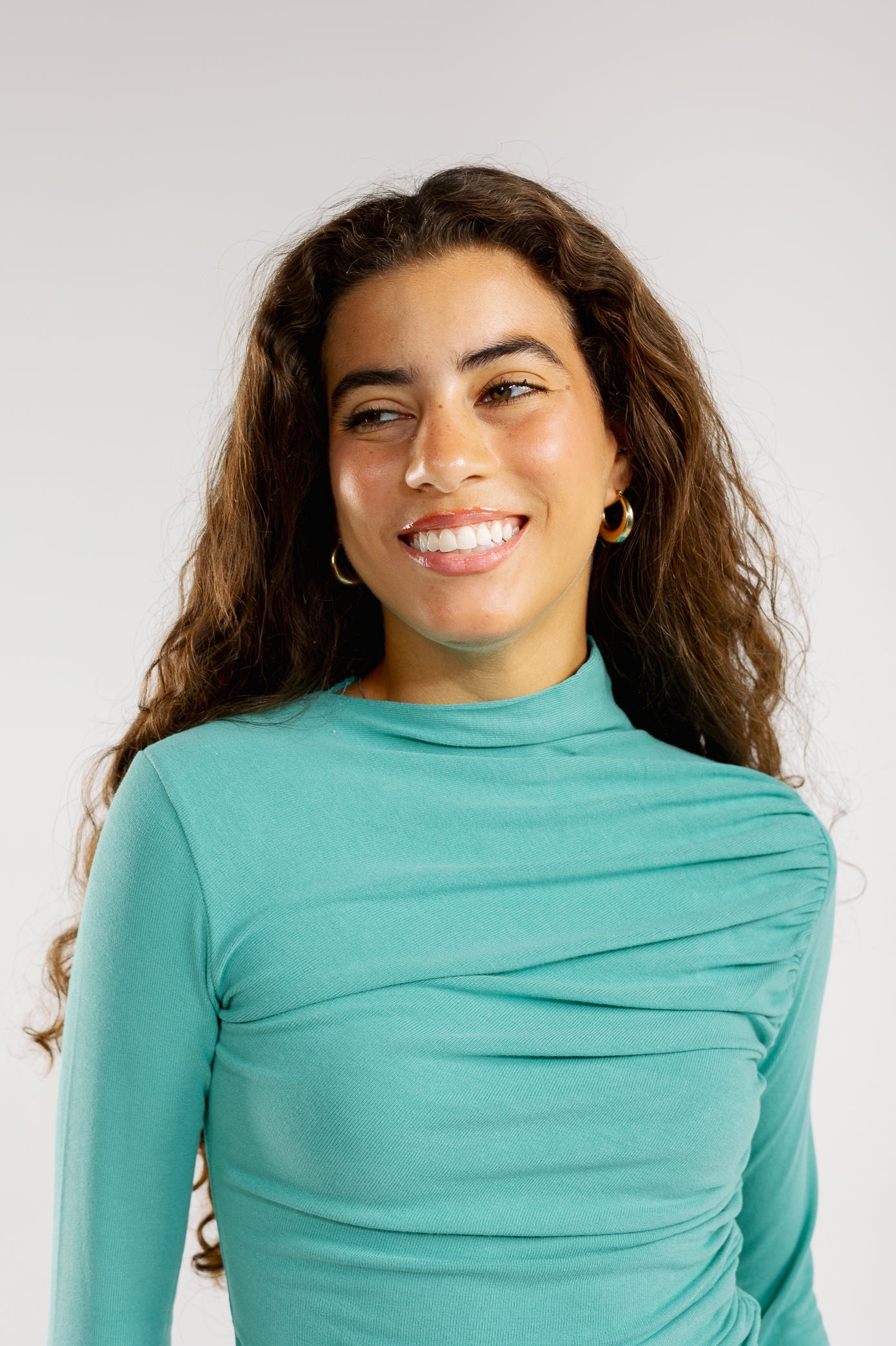 Draped top in turquoise