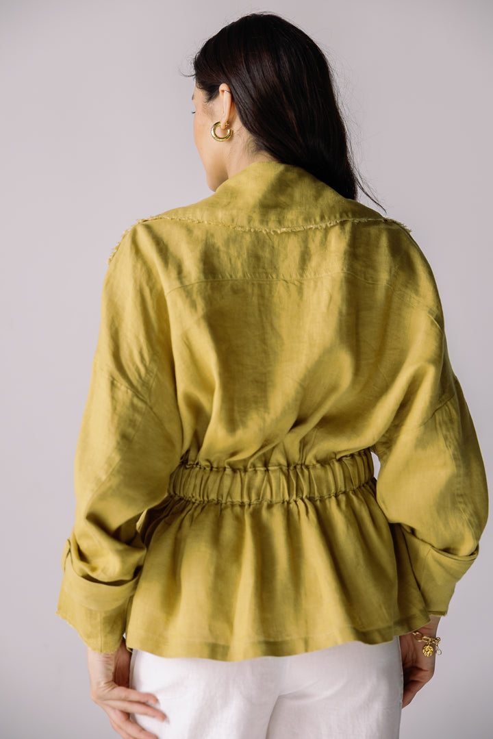 Raw linen cardigan in lime