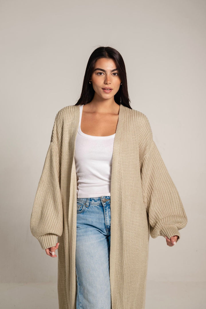 The Cozy Long Knit Cardigan In Beige