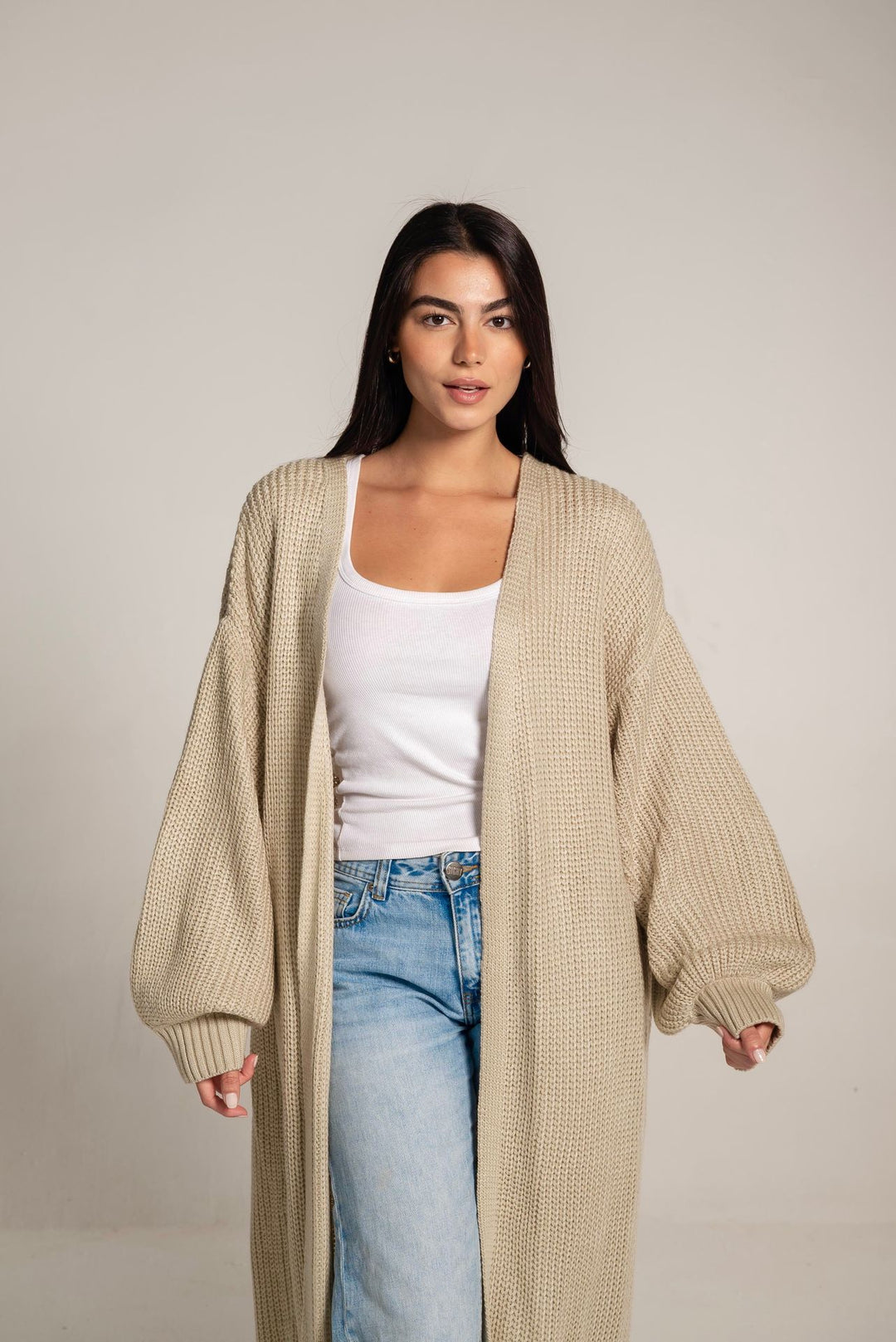 The Cozy Long Knit Cardigan In Beige