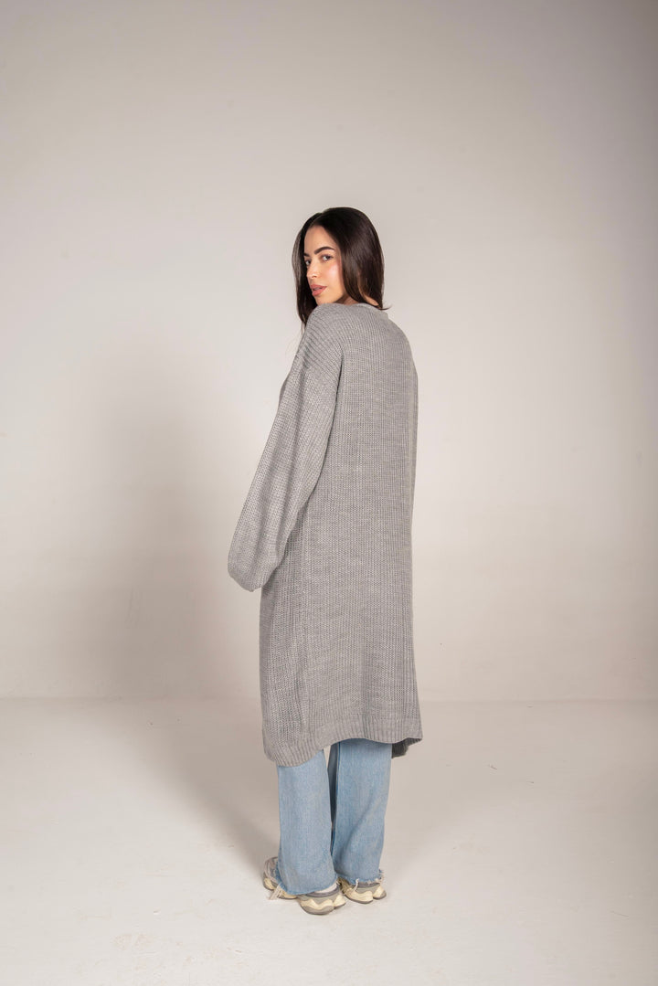 The Cozy Long Knit Cardigan in Light Grey