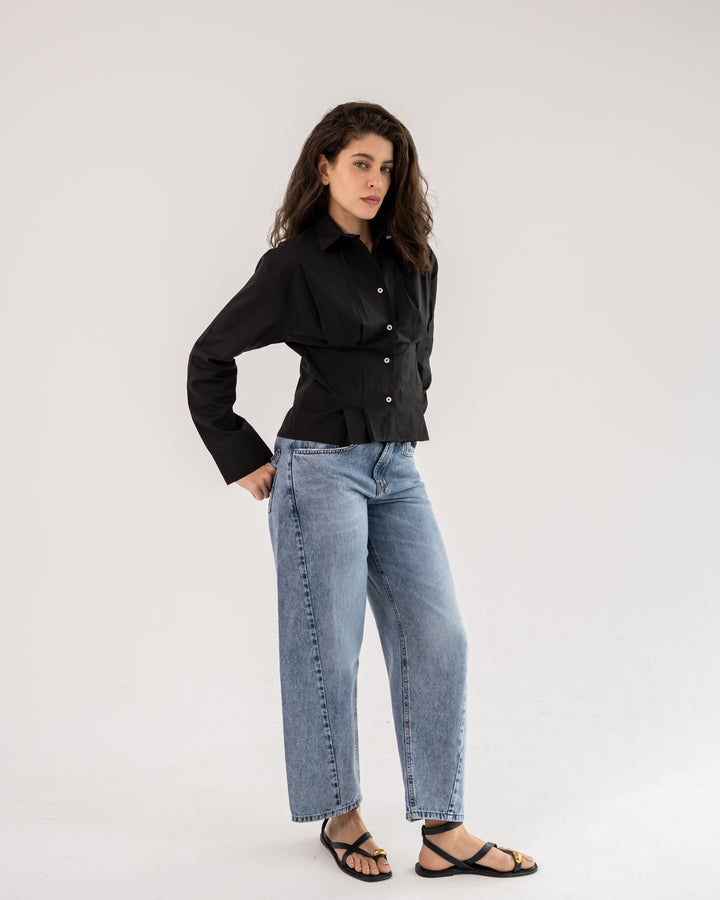 Popline flare shirt in black