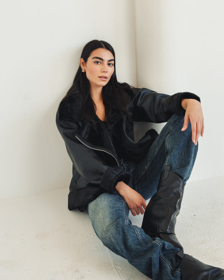 The Original Fur X Leather Jacket in Black