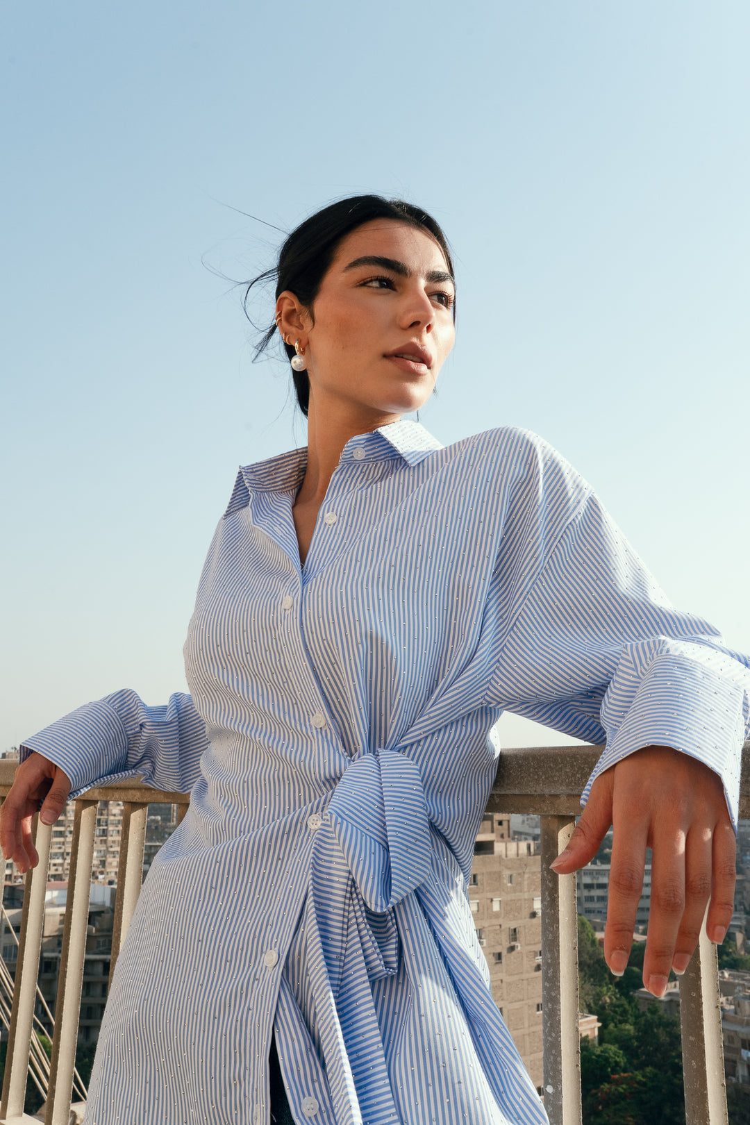 Crystal Tie Striped Shirt
