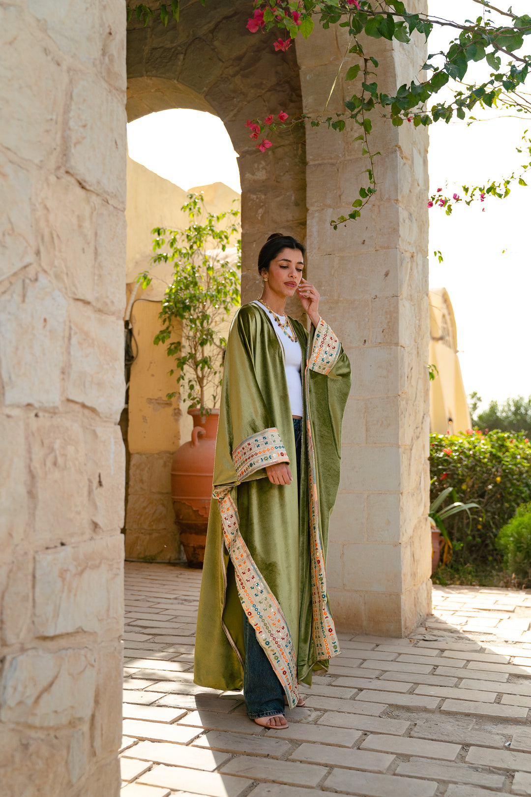The Olive Velvet Bloom kaftan