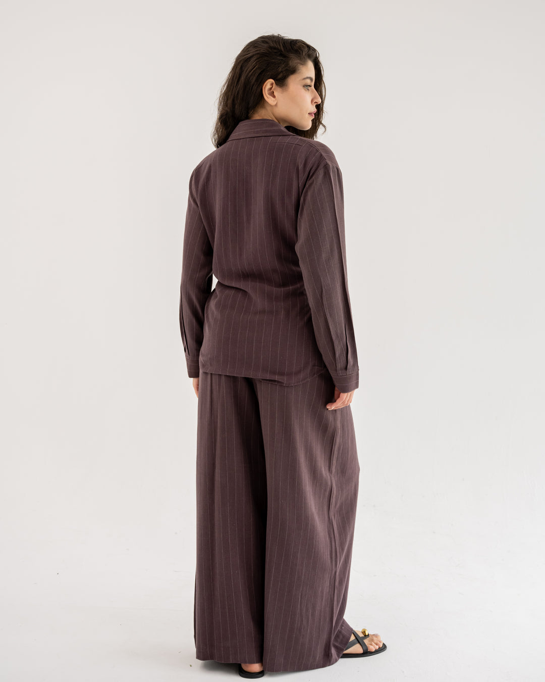 Duo Linen Striped Mauve Set