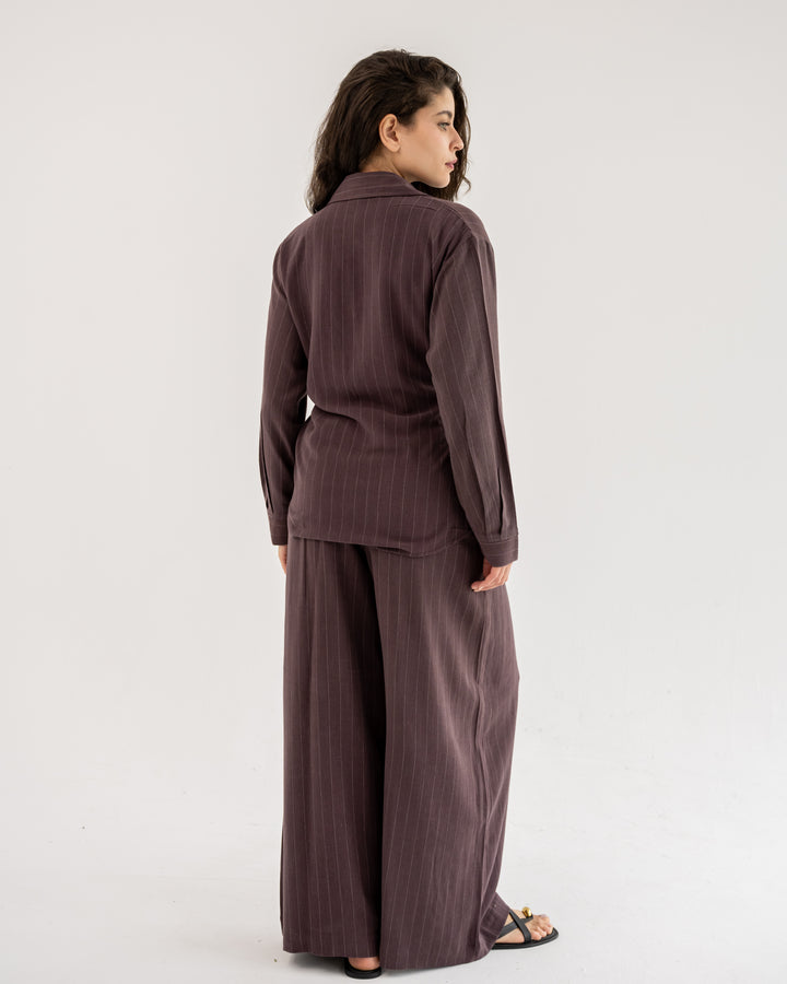 Duo Linen Striped Mauve Set
