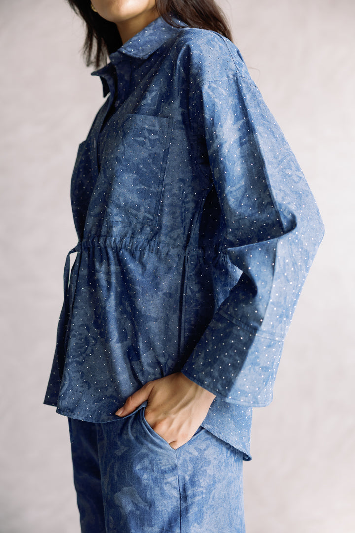Studded denim set in blue