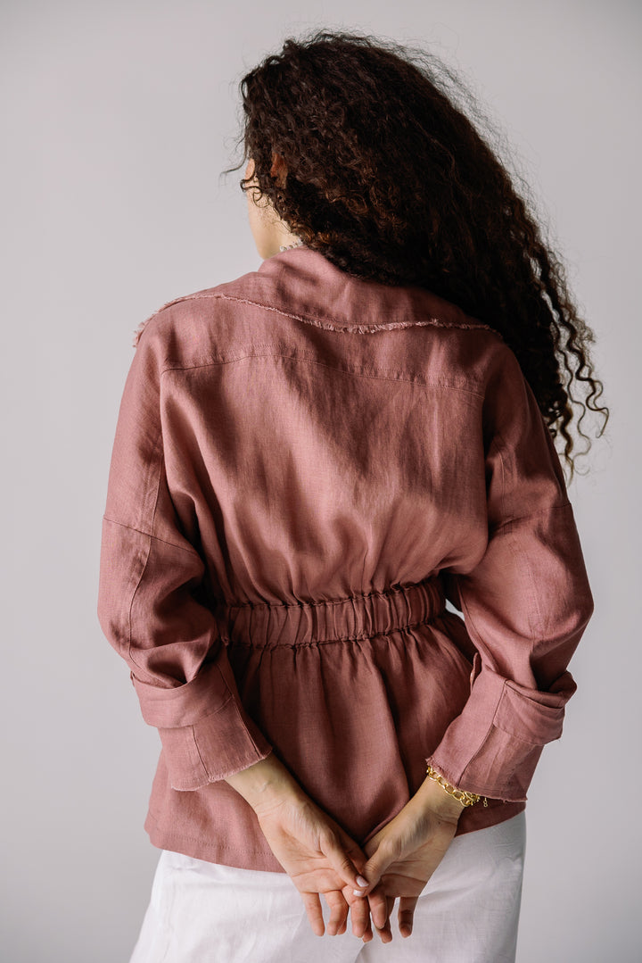 Raw linen cardigan in dusty rose