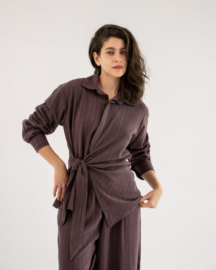 Duo Linen Striped Mauve Set