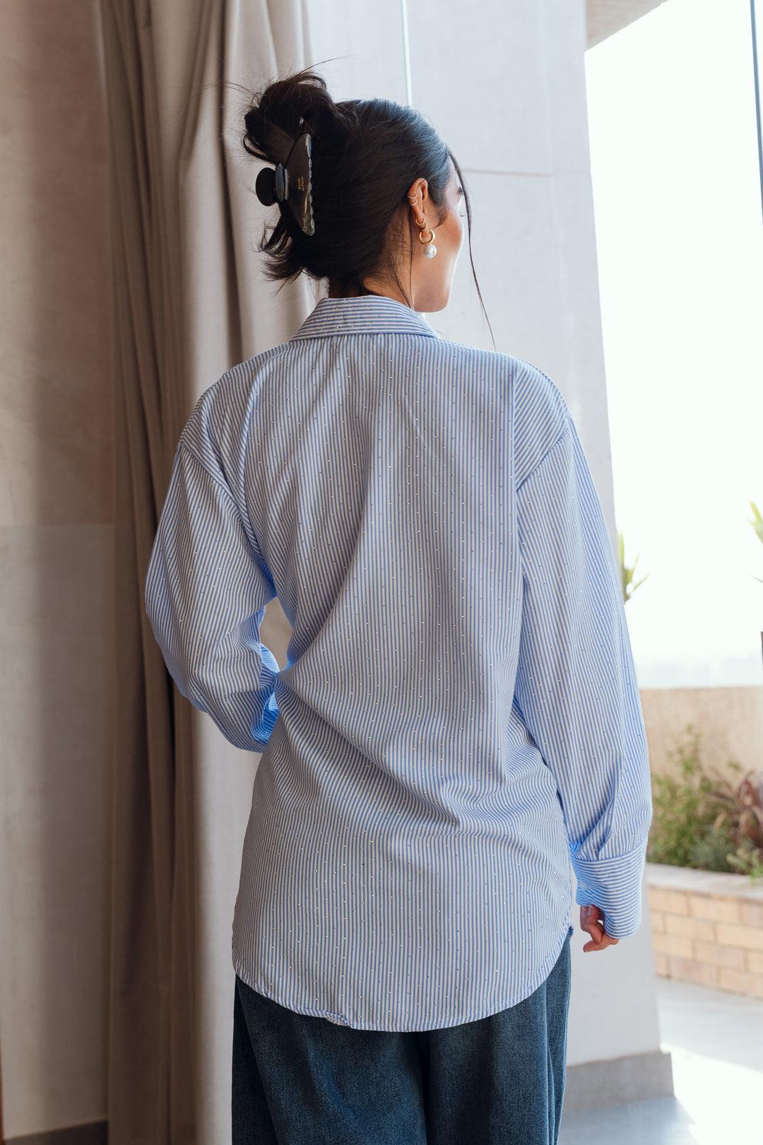 Crystal Tie Striped Shirt