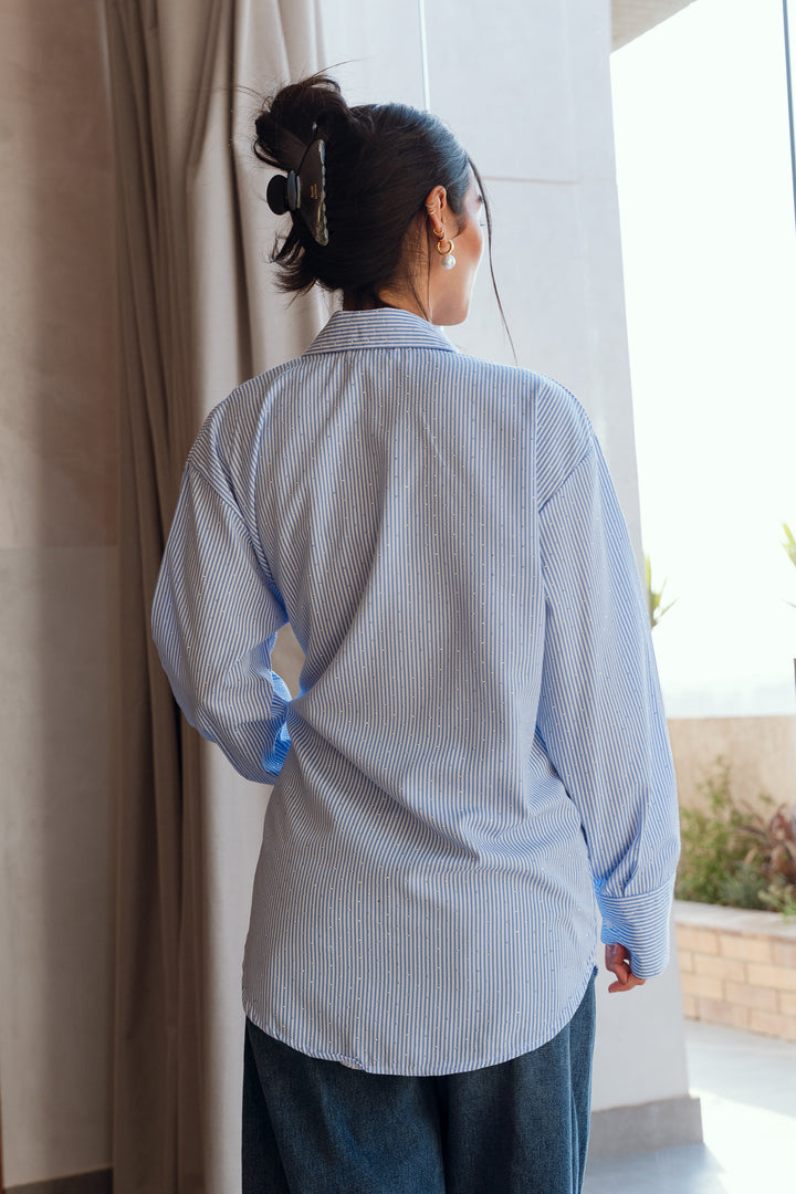 Crystal Tie Striped Shirt