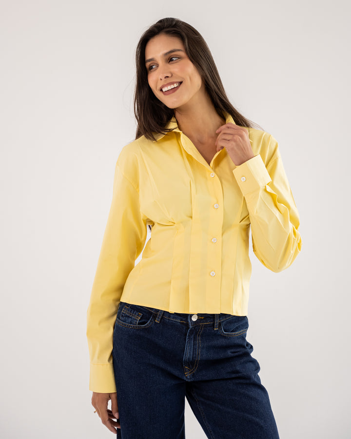 Popline flare shirt in yellow