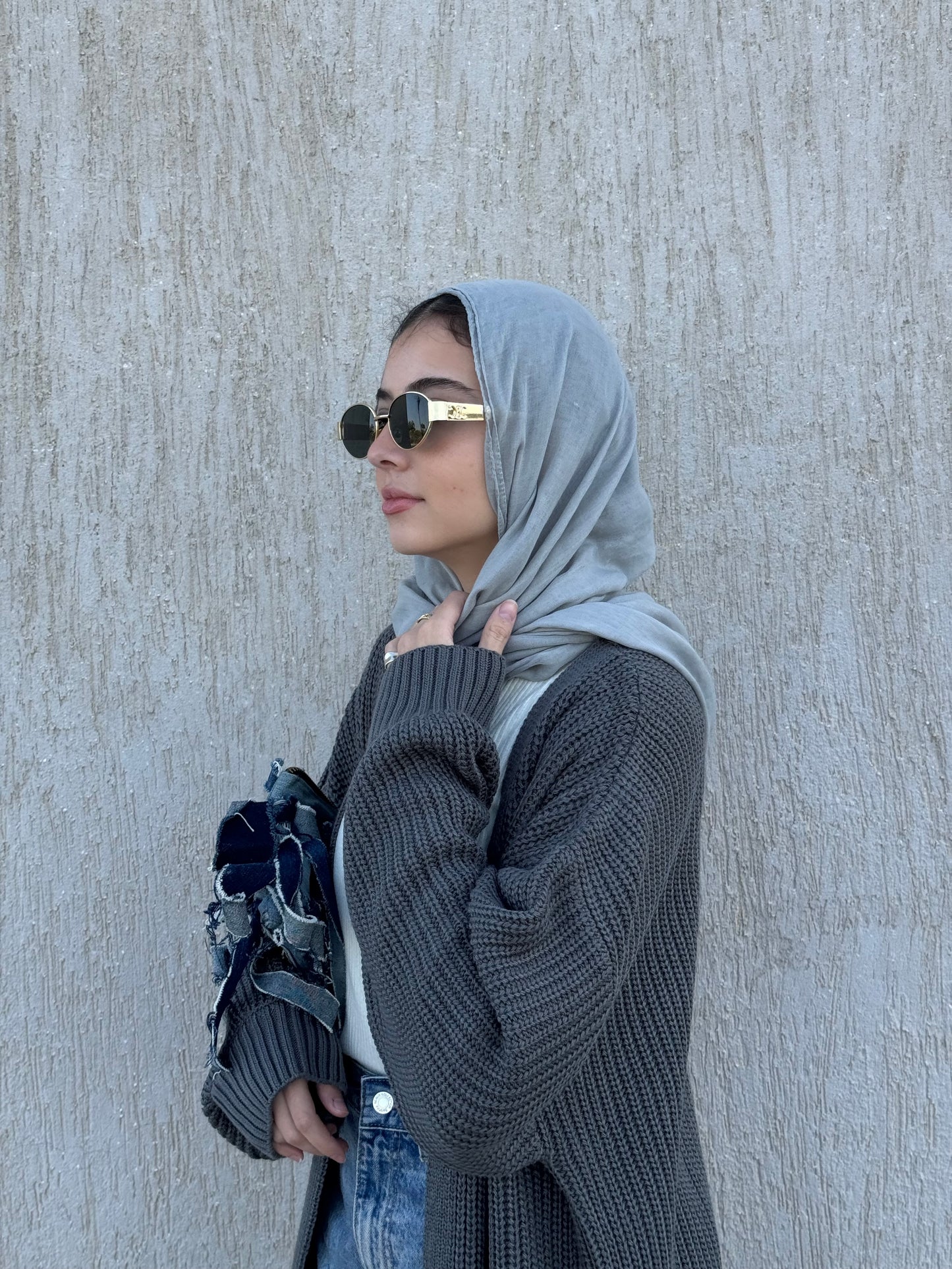 Knitted cardigan in dark grey