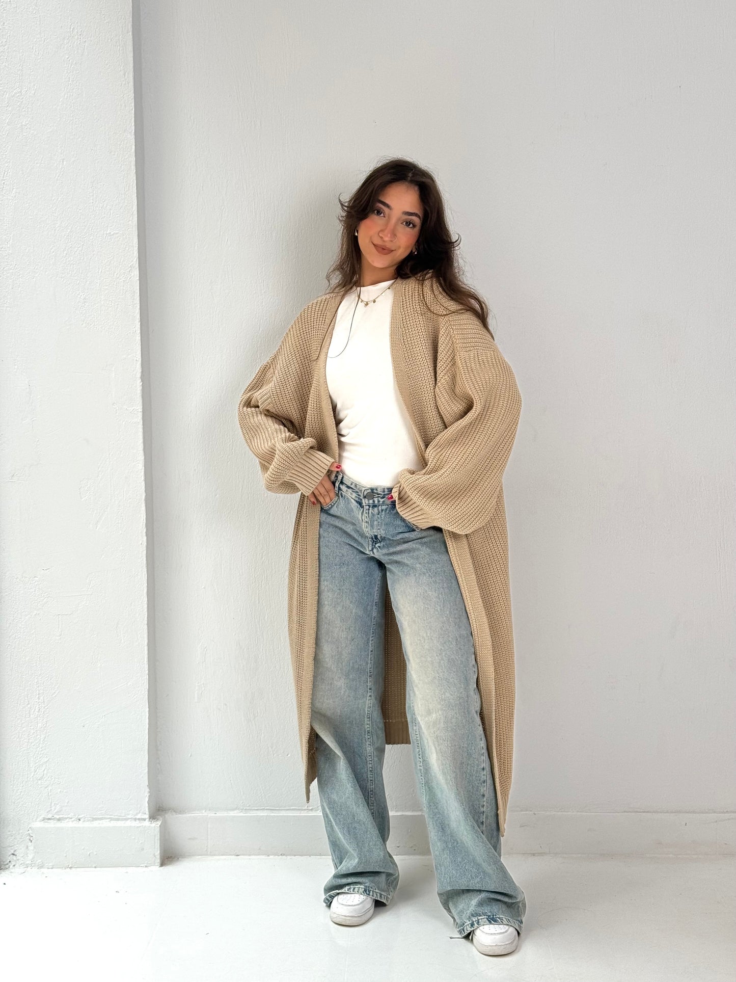 Knitted cardigan in beige