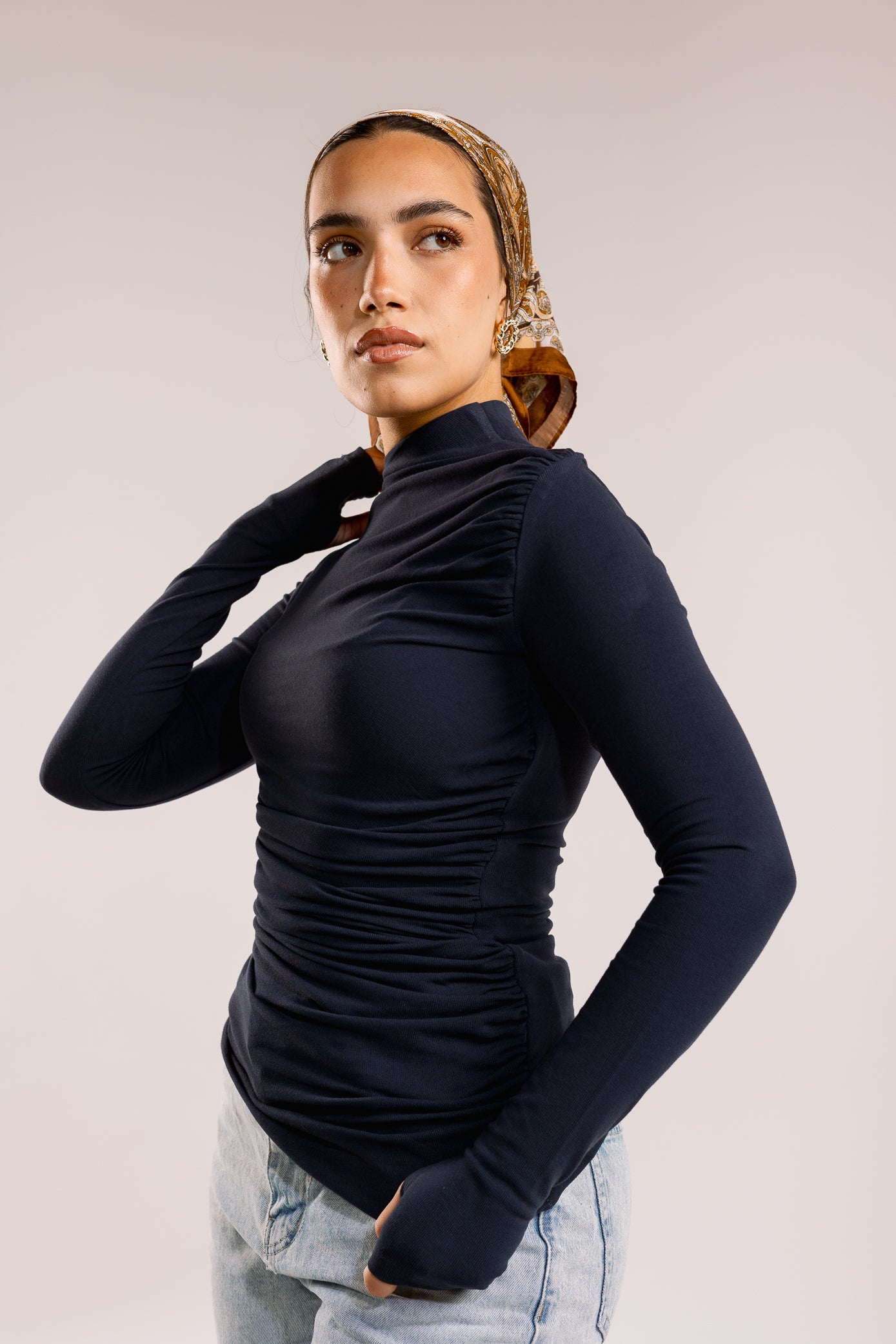 Draped top in navy blue