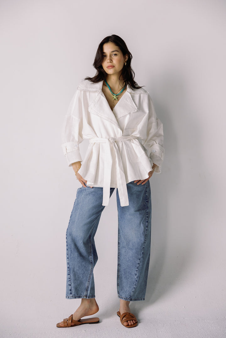 Raw linen cardigan in ivory