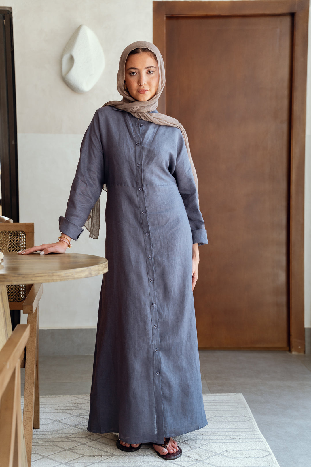 Pastel breeze linen dress in blue denim