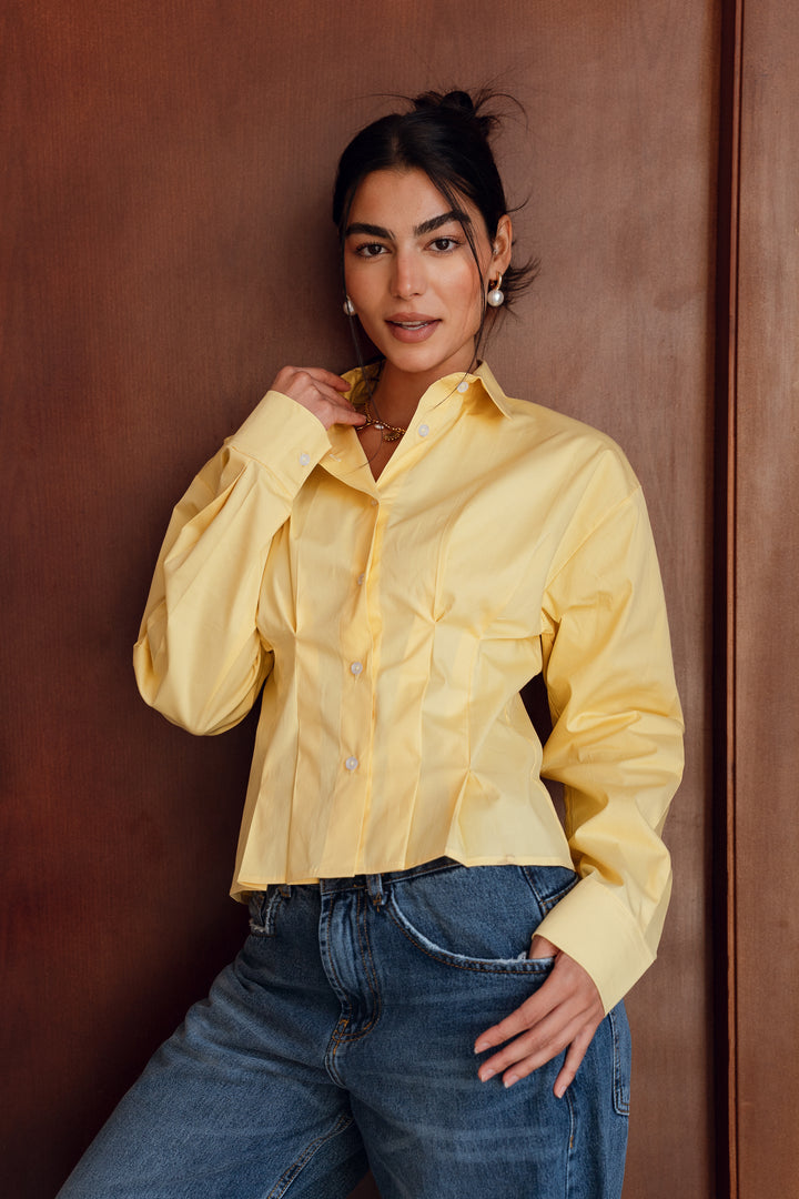 Popline flare shirt in yellow