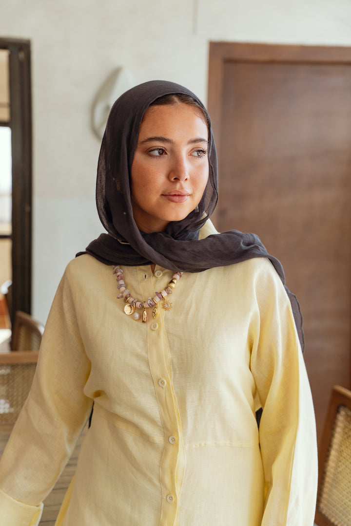 Pastel breeze linen dress in butter-yellow