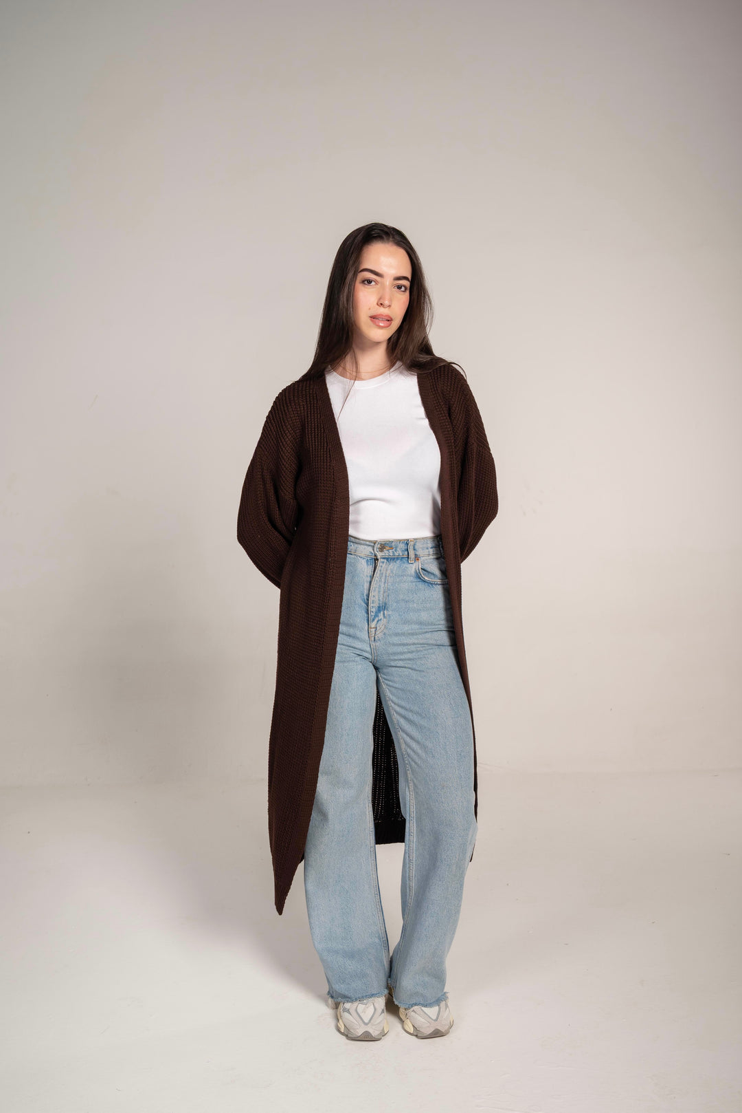The Cozy Long Knit Cardigan in Brown