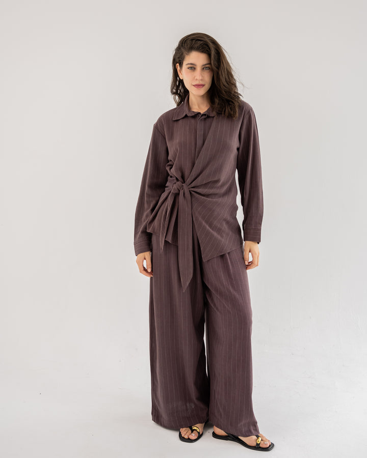 Duo Linen Striped Mauve Set
