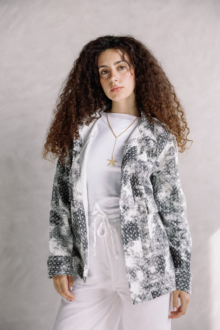 Tie-dye washed denim jacket in black