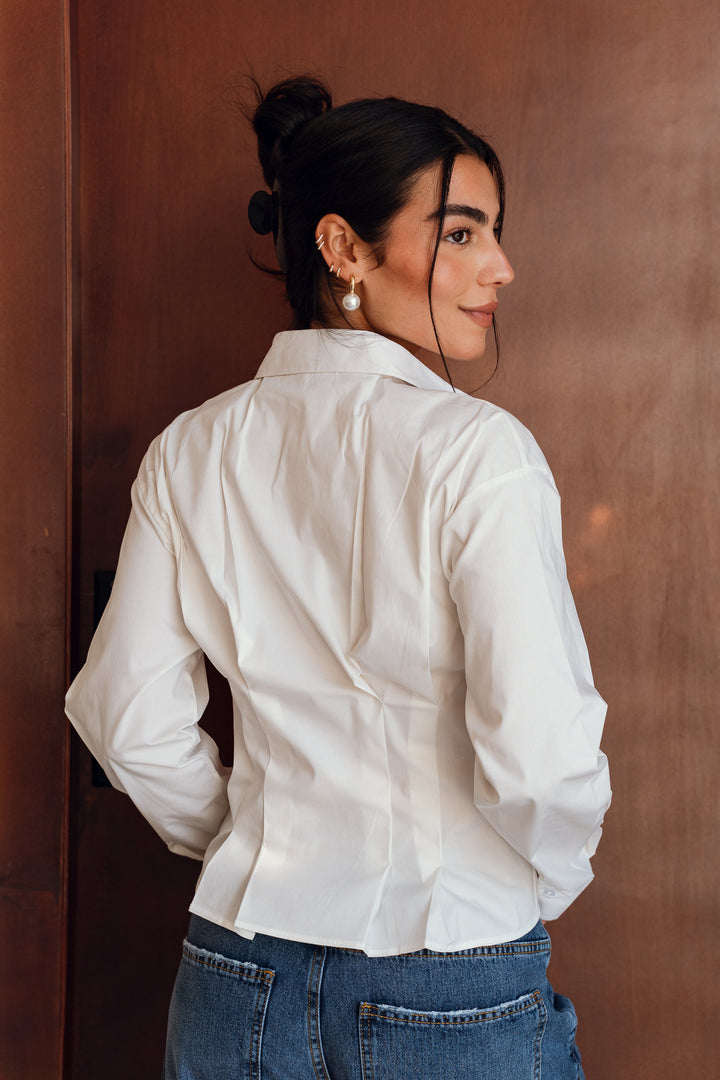 Popline flare shirt in white