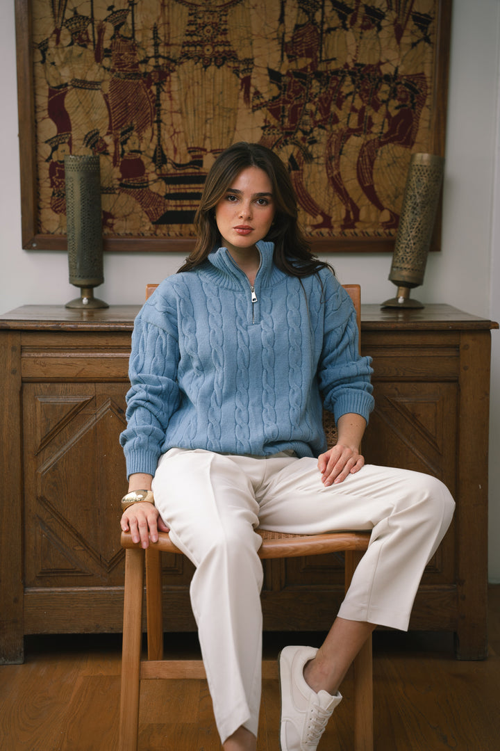 The Cable Knit Sweater in sky-blue