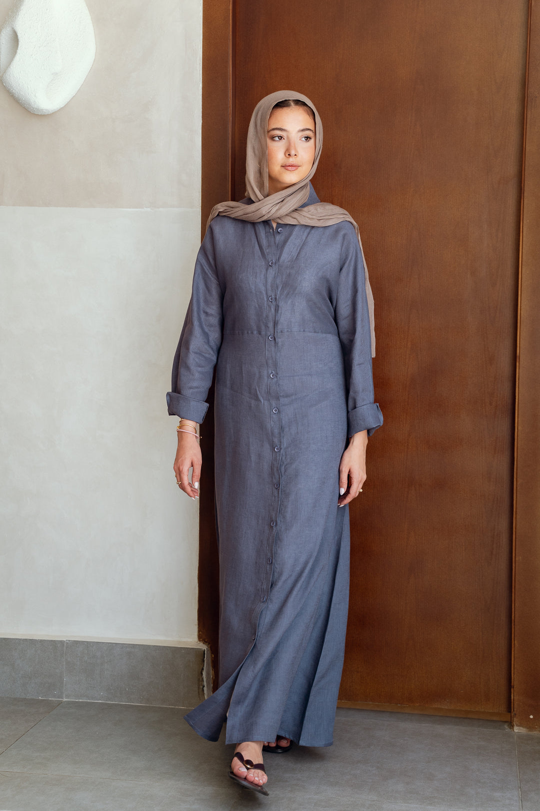 Pastel breeze linen dress in blue denim