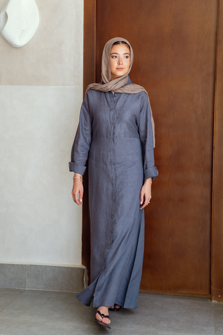 Pastel breeze linen dress in blue denim