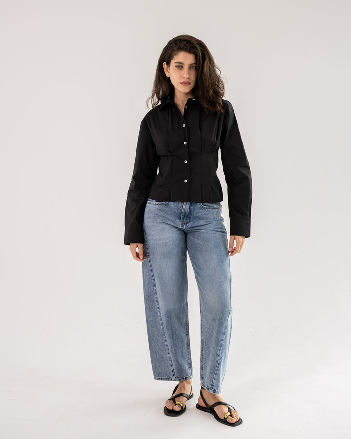 Popline flare shirt in black