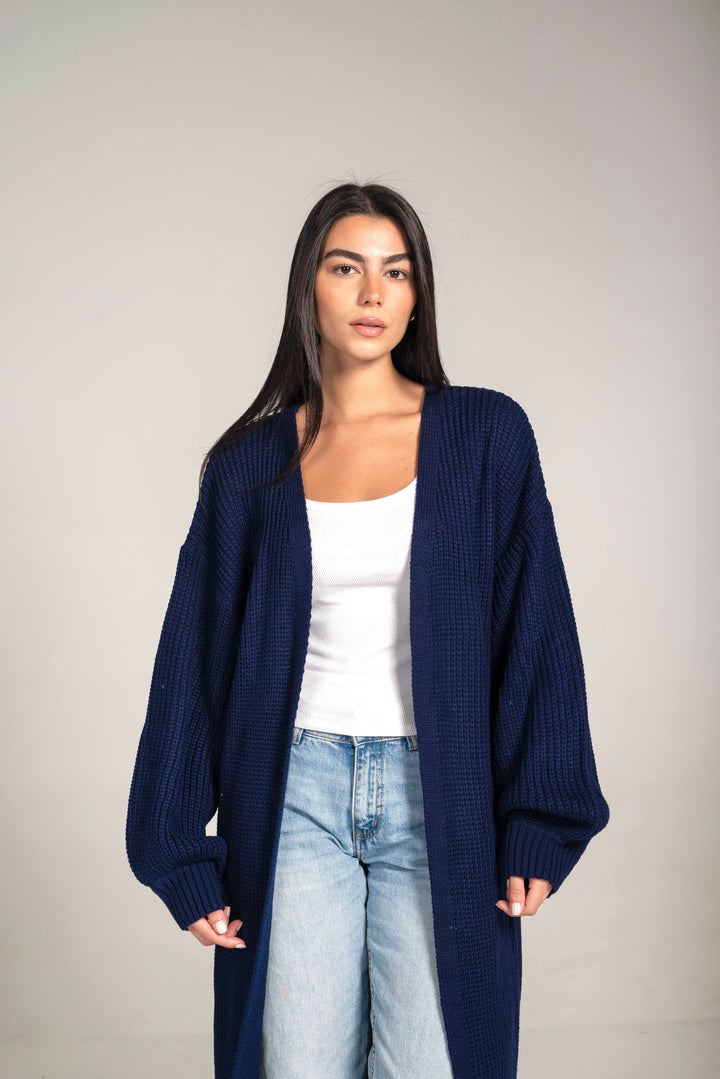 The Cozy Long Knit Cardigan in Navy-Blue