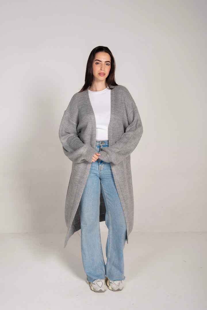 The Cozy Long Knit Cardigan in Light Grey