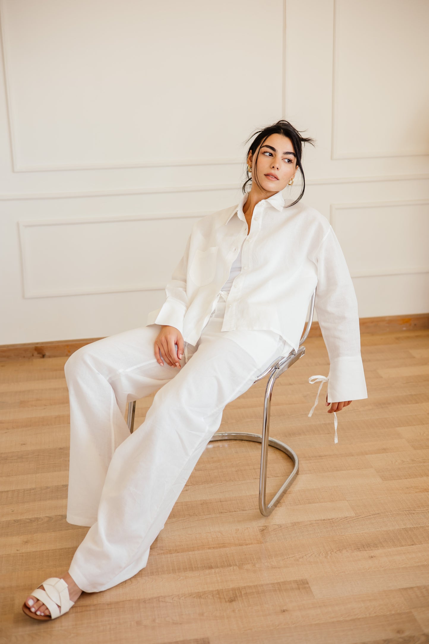 Pure linen pants in off-white