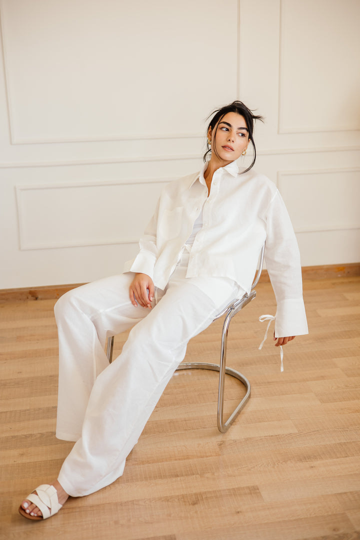Pure Linen Pants In Off-White